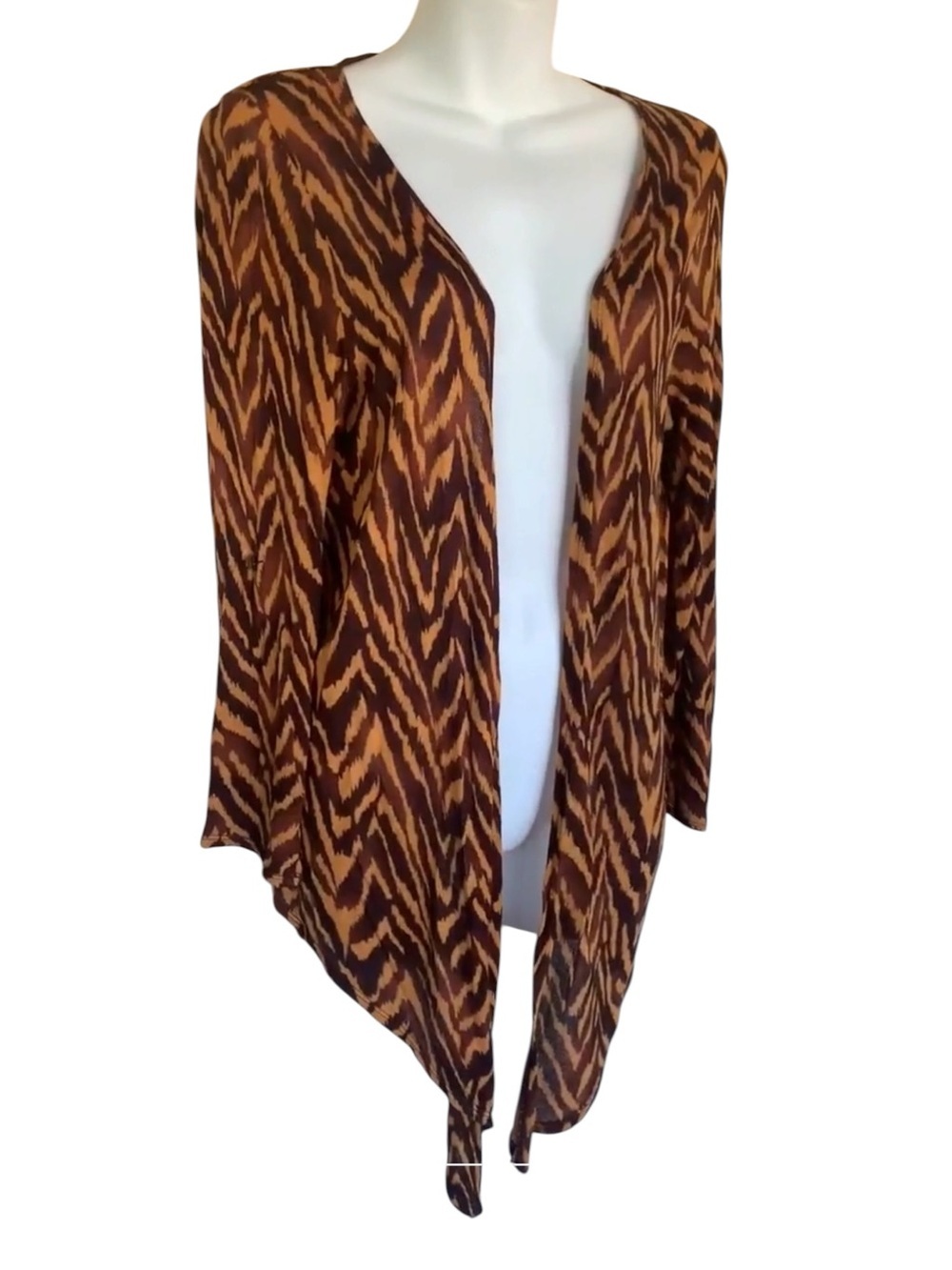 French Laundry cardigan Large, brown /carmel tiger print, long sleeves.  EUC
